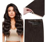 GOO GOO Extensions de cheveux à bandes adhésives en cheveux naturels, Extensions de cheveux à bandes longues en PU Genius, 45cm 50g,#2 Brun Foncé, Tissage Naturel Cheveux Humain