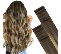 GOO GOO Invisi Edge Extension Cheveux Naturel Adhesif, 50cm 30g 10pcs, Balayage Brun Chocolat à Blond Caramel, Le bord de l'injecté, Remy Cheveux Humains, Tape in Hair Extensions