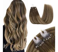 GOO GOO Micro Loop Tip Extension Cheveux Naturel Keratine, Brun Chocolat à Blond Caramel 50cm 50g 50 Mèches Cold Fusion Micro Link Tip Keratine Hair Extensions