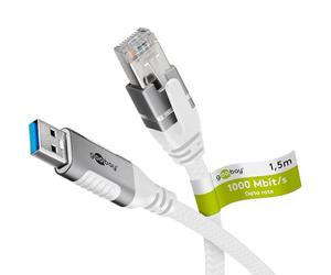 goobay 1,5m LAN-USB Câble 1 Gbit Transfert de données - USB A 3.0 vers RJ45 Ethernet Le câble CAT 6 connecte le routeur et l’ordinateur portable ou le PC - Remplace l’adaptateur USB vers LAN - 74158