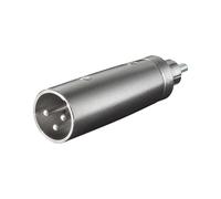 Goobay 27456 Adaptateur XLR Mâle vers RCA Mâle, Contacts Laiton, Boîtier Métal Argent, 1000V/16A, -30°C à 70°C, 18.5x66.5x18.5mm