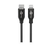 Goobay 39447 Câble Lightning vers USB-C 2m Noir, USB 2.0, 480 Mbit/s, 1.5A, TPE, MFI & RoHS, Compatible iPhone, iPad, Diamètre 3.5mm