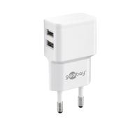 Goobay 44952 : Chargeur Secteur 2 Ports USB 2.0, 5V/2.4A, 100-240V, Blanc, pour Smartphone, Tablette, Téléphone Portable, CE