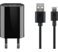 Goobay 45293 Kit de charge USB-C™ (5 W), noir, 1 m - Adaptateur secteur avec câble USB-C™, 1 m, noir