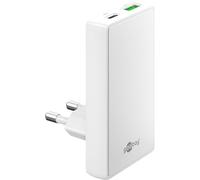 goobay 45W Chargeur plat GaN USB C, chargeur rapide à double port (USB-C ET USB-A) - design plat à 90°, ultra-mince et peu encombrant, pour Apple, Samsung, Huawei, ainsi que pour tablettes, etc. blanc