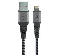 Goobay Câble Lightning 49269 – Certifié MFi, textile extra résistant, connecteurs métalliques – 2 m
