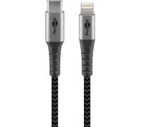 Goobay 49271 Câble de charge et de synchronisation Lightning USB-C™ entièrement métallique Câble de charge et de synchronisation MFi élégant et extra-robuste pour Apple iPhone/iPad (noir, gris)
