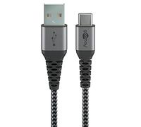 goobay 49297 Câble USB-C - Câble textile extra robuste de qualité supérieure avec connecteurs en métal - 2 m, gris Space
