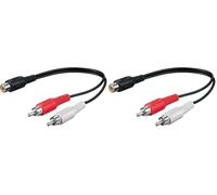 goobay 50008 Câble Adaptateur Audio Y, Cinch Mâle Stéréo Vers Cinch Femelle, Noir, 0.2m Longueur de Câble (Lot de 2)