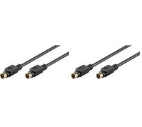 goobay 50059 Câble S-Vidéo, câble S-VHS, prise mini-DIN 4 pôles sur prise mini-DIN 4 pôles, doré, blindage individuel, noir, 5 mètre (Lot de 2)