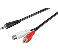 Goobay 50116 Adaptateur de câble audio 3,5 mm, mâle à femelle RCA stéréo, 1.5 m, noir - jack 3,5 mm mâle (3 broches, stéréo) > 2x RCA femelles (audio gauche/droite)