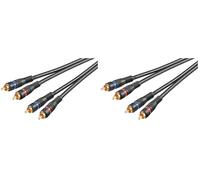 goobay 50433 Câble de Connexion Stéréo 2 x Cinch, Blindage Double, Noir, 0.2m Longueur de Câble (Lot de 2)