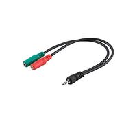 Goobay 50467 Adaptateur de Casque PC, 1 x 3.5mm AUX 4 Pôles vers 2 x 3.5mm AUX 3 Pôles, Noir, 0.3m Longueur de Câble