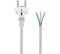 Goobay 50504 Câble à contact de protection résistant à la chaleur à confectionner, 3 m, blanc-argenté, 3 m - fiche à contact de protection (type F, CEE 7/7) > extrémités de câble libres