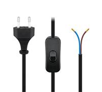 Goobay 51350 Câble Euro, Type C mâle - à confectionner avec Interrupteur à Cordon, 2 pôles, Noir, 1,5m