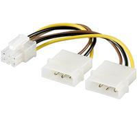 Goobay 51360 Câble d'alimentation/adaptateur d'alimentation pour carte graphique PC, PCI-E/PCI Express 6 broches, 0.15 m, noir-jaune - 2x HDD/5,25 pouces mâle (4 broches) > PCIe femelle (6 broches)