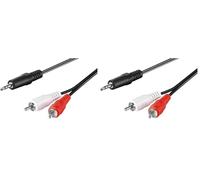 goobay 51648 Câble Adaptateur Audio AUX, Prise Jack 3.5mm vers Cinch Mâle Stéréo, CU, Noir, 1m Longueur de Câble (Lot de 2)