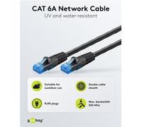 Goobay 55432 Câble patch CAT 6 Outdoor, U/UTP, noir, 10 m - matériau cuivre, gaine extérieure PE