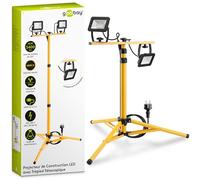 goobay 57845 Projecteur de chantier LED sur pied télescopique 2 x 20W / 3400lm / Lumière blanc neutre - 4000K / Pour l'intérieur & l'extérieur - IP65 / Noir/Jaune