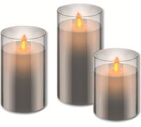 Goobay 57865 Lot de 3 bougies LED en cire véritable dans un verre blanc-gris