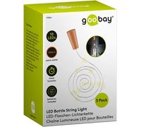 goobay 57866 Lot de 3 guirlandes lumineuses à 10 LED pour bouteilles/fonction minuteur/minuteur/avec piles dans le bouchon / 1 m/Transparent