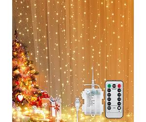 goobay 57943 Rideau de Noël lumineux 300 LED Alimenté par USB et télécommande Transparent