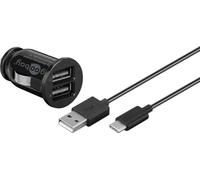 Goobay 58820 Kit de recharge voiture USB Type-C™ 2,1 A, noir, 1 m - Adaptateur de recharge voiture avec 2 ports USB et câble USB Type-C™