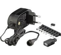Goobay 59029 Adaptateur Secteur Universel 1500mA 3V / 4,5V / 5V / 6V / 7,5V / 9V / 12V INCL. 8 fiches d'adaptation Plus USB