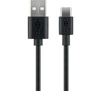 Goobay 59122 Câble de charge et de synchronisation USB-C™, 2 m, noir - connecte les appareils équipés de connecteurs USB-C™ et USB-A entre eux