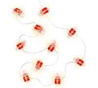 Goobay 60249 Guirlande lumineuse à 10 photoclips LED ''Cadeau'', rouge-blanc - avec fonction de minuterie, blanc chaud (3000 K), fonctionne sur piles