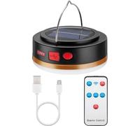 Goobay 60344 Lampe de camping solaire à LED avec télécommande IR avec 6 modes d'éclairage, panneau solaire, accu Li-Ion 18650 (3,7 V, 2000 mAh), fonction powerbank et câble USB, convient pour une util