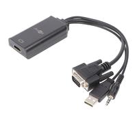 Goobay 61259 Convertisseur standard VGA vers HDMI™ avec jack 3,5 mm audio, noir - VGA mâle (15 broches) + jack 3,5 mm mâle (3 broches, stéréo) > HDMI™ femelle (type A)