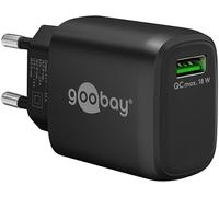 goobay 61671 USB Quick Charge QC 3.0/18 W/1x A Port/Wall Plug/Charge jusqu'à 4X Plus Vite/Compatible avec iPhone,Samsung Galaxy,AirPods, Noir