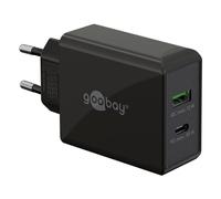 goobay 61673 Dual USB-C PD (Power Delivery) Schnellladegerät (30 W) / Quick Charge Netzteil für Iphone, Samsung, Huawai / Handy Ladegerät / Ladeadapter für die Steckdose / schwarz