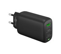 Goobay 61760 Chargeur Secteur 65W, 2x USB-C Quick Charge 3.0 + 1x USB-A 3.2 Gen 1, 100-240V, Noir, Appareils Mobiles (Caméra, Tablette, etc.)