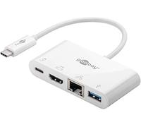 Goobay 62105 Adaptateur USB-C Multiport HDMI+Ethernet, Alimentation Électrique, Blanc