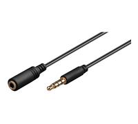 Goobay 62477 Rallonge casque et audio AUX, 4 broches 3,5 mm slim, CU, 1 m, noir - jack 3,5 mm mâle (4 broches, stéréo) > jack 3,5 mm femelle (4 broches, stéréo)