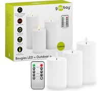 Goobay Bougies LED 64786, Lot de 3, télécommande, flamme vacillante, minuterie, blanc