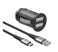 Goobay 64802 Chargeur Allume-Cigare 2 Ports USB 2,4 A - Double Adaptateur Allume-Cigare USB - Double Chargeur Allume-Cigare - Convient pour Voiture et Camion (12 V/24 V) avec câble USB C de 1 m