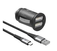 goobay 64806 Chargeur de Voiture Double Port USB Adaptateur Allume-Cigare 12 V/24 V Mini USB Adaptateur de Voiture USB A Chargeur de Voiture 15,5 W avec câble Micro USB de 1 m Noir