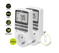 Goobay 64901 Horloge programmable numérique, lot de 2, blanc - Horloge programmable avec prise de terre (type F)