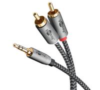 goobay 65285 Câble auxiliaire stéréo RCA vers jack 3,5 1m/ Câble audio auxiliaire hi-fi pour smartphone ; console ; chaîne hi-fi/gaine textile/doré