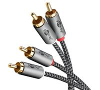 goobay 65291 Câble Cinch stéréo 0,5 m / 2 Prises Cinch vers 2 Prises Cinch/câble RCA Câble pour amplificateur Blu Ray HiFi stéréo/câble Audio Textile doré