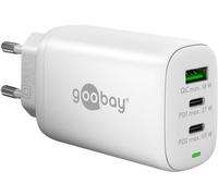 Goobay 65408 Chargeur USB C Alimentation 65W Power Delivery PD Chargeur Rapide/iPhone/Android/USB-C & USB-A 3 Ports Mini Adaptateur pour Prise de Courant/Blanc