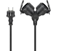 Goobay 65436 Câble de rallonge double Outdoor, 25 m, noir, (3*1,5 mm²), 25 m - fiche à contact de protection hybride (type E/F, CEE 7/7) > 2x prise à contact de protection (type F, CEE 7/3)