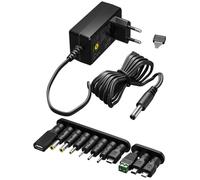 Goobay 65592 Adaptateur secteur universel (3 V - 12 V, max. 3,6 W / 0,3 A), noir, 1,8 m - 11 adaptateurs inclus : 7 adaptateurs DC plus USB-C™, USB-A, USB Mini-B, Micro-USB et connecteur à visser