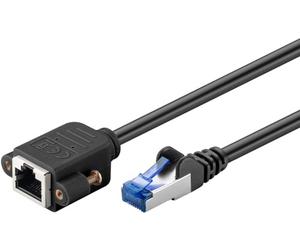 goobay 65641 Câble d'extension CAT6A (CU) S/FTP (PiMF)/CAT 6A pour câble Ethernet/Prise RJ45 à prise RJ45 avec bride de montage/500 MHz/0,5 m, noir.