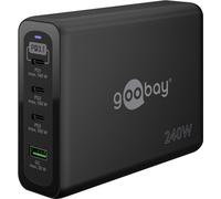 Goobay 65885 Chargeur rapide multiport USB-C™ PD GaN (240 W) noir, noir, 1,5 m - 3x ports USB-C™ (Power Delivery) et 1x port USB-A