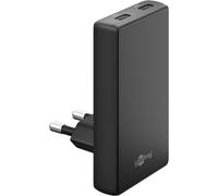 goobay 65W Chargeur Plat GaN USB C, Chargeur Rapide à Double Port (2X USB-C) - Design Plat à 90°, Ultra-Mince et Peu encombrant, pour Apple, Samsung, Huawei, Ainsi Que pour tablettes, etc. Noir