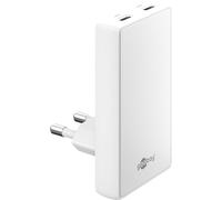 goobay 65W Chargeur Plat GaN USB C, Chargeur Rapide à Double Port (2X USB-C) - Design Plat à 90 °, Ultra-Mince et Peu encombrant, pour Apple, Samsung, Huawei, Ainsi Que pour Les tablettes, etc. Blanc